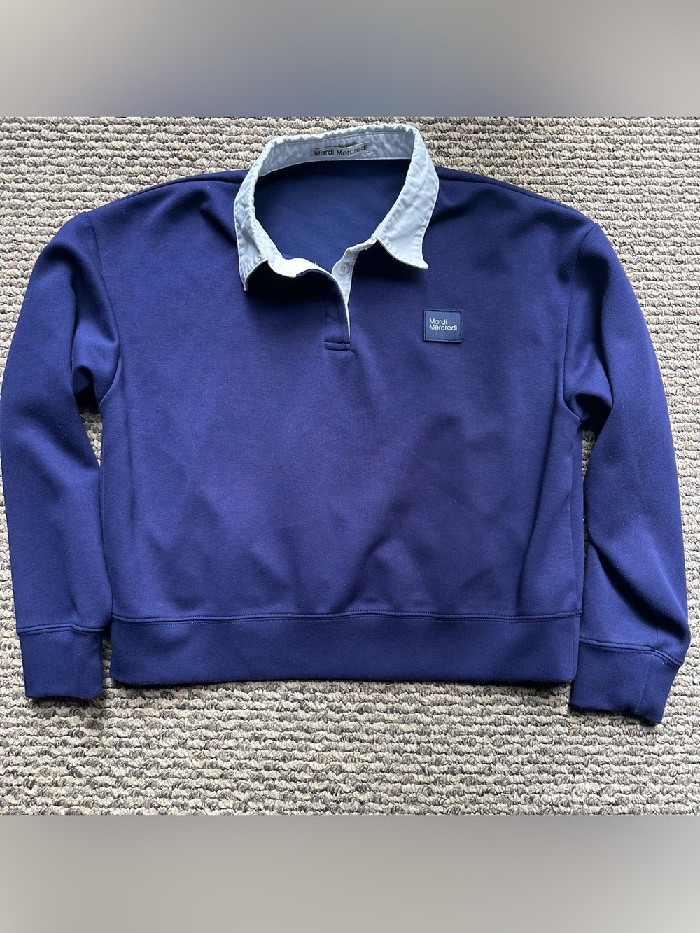 Mardi Mercredi Korea Blue Rugby Collar Sweatshirt Oversized Preppy Pullover